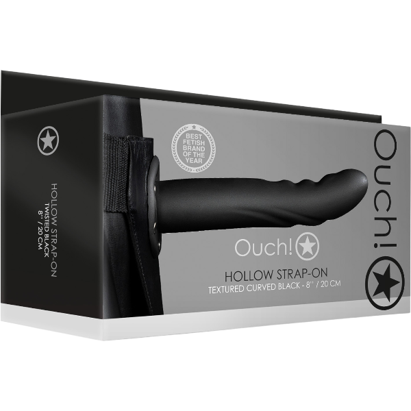 OUCH! Textured Hollow Strap-On | 20cm Zwart | Holle Strap-on