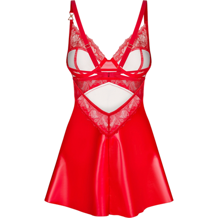 Obsessive Sexy Babydoll | Rood | Leerlook en Kant |  Set | S / M