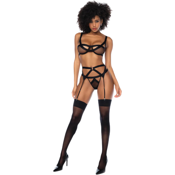 Mapalé Pretty Little Rocker Driedelig Bralette Set Maat L/XL Zwart
