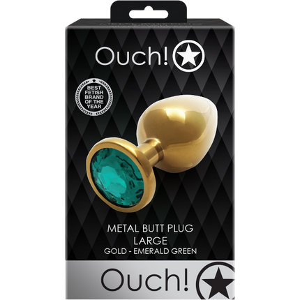 OUCH! Gem Butt Plug Large Goud/Smaragdgroen – Anale Plug