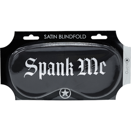 OUCH! Satijnen Masker 'Spank Me' Zwart – Bedrukt Oogmasker Bondage