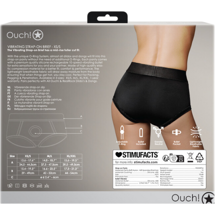 OUCH Vibrating Strap-on Brief XS/S Zwart – Slipmodel Strap-on Harnas
