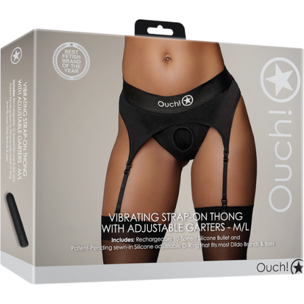 OUCH Vibrating Strap-on String met Verstelbare Jarretels M/L Zwart
