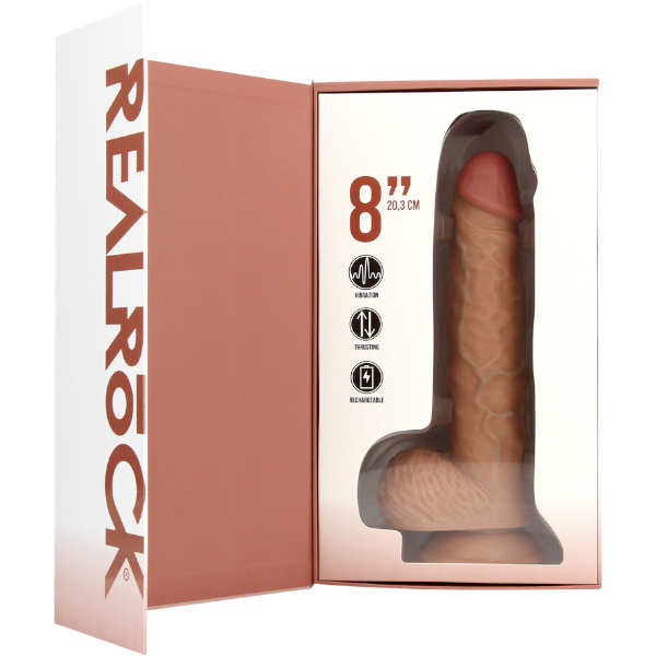 RealRock Dildo van 20,5 cm - Realistisch in bruinig huidskleur vibrerent stotend met ballen