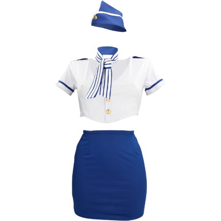 S-line Stewardeskostuum Blauw/Wit S/M – Erotisch Roleplay Kostuum