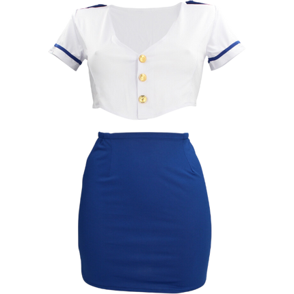 S-line Stewardeskostuum Blauw/Wit S/M – Erotisch Roleplay Kostuum